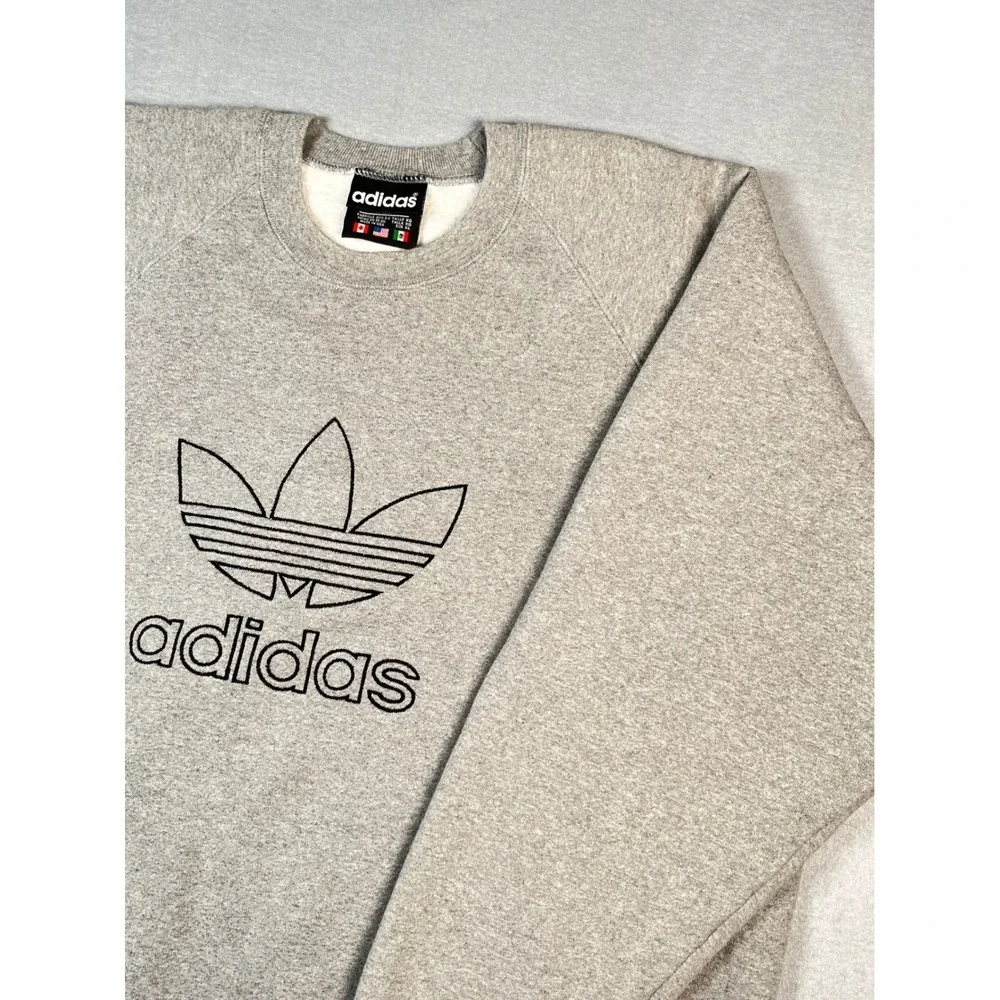 Vintage Adidas Trefoil Logo Crewneck Sweatshirt Xl Heather Grey Raglan Sleeve